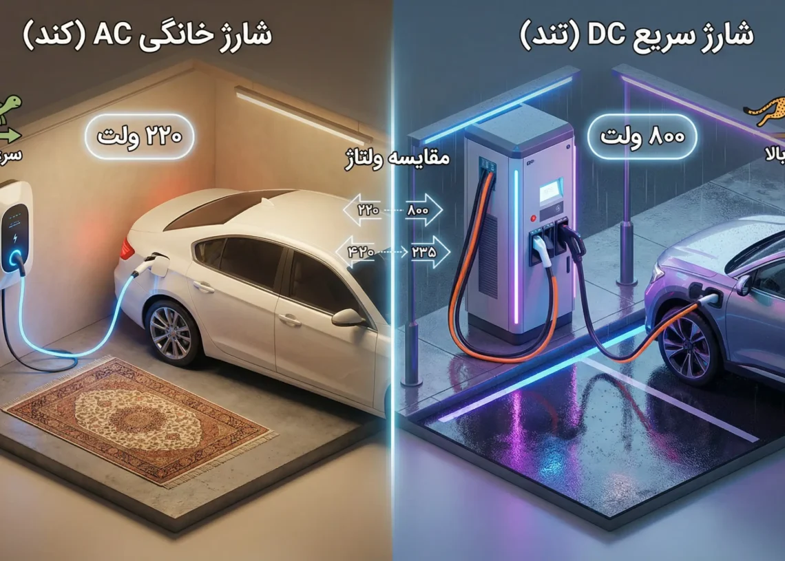 تفاوت شارژ AC خانگی و شارژ DC سریع خودروی برقی در ایران